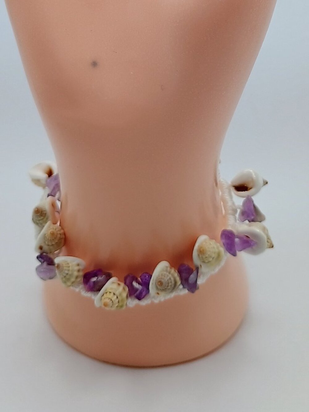 Macrame Beach Anklet with Amethyst and Natural Shells